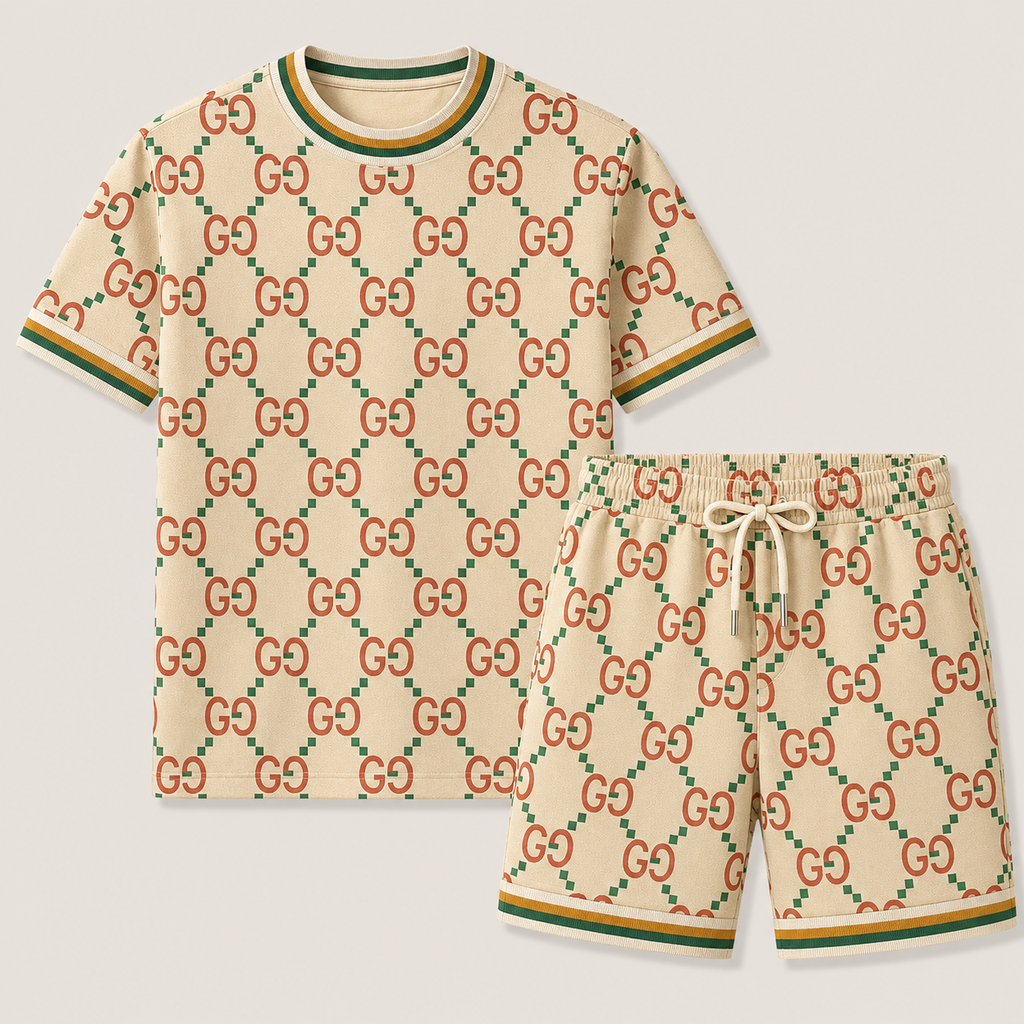 Men's Fashion Printed Short Sleeve Suit 3D1026070602
