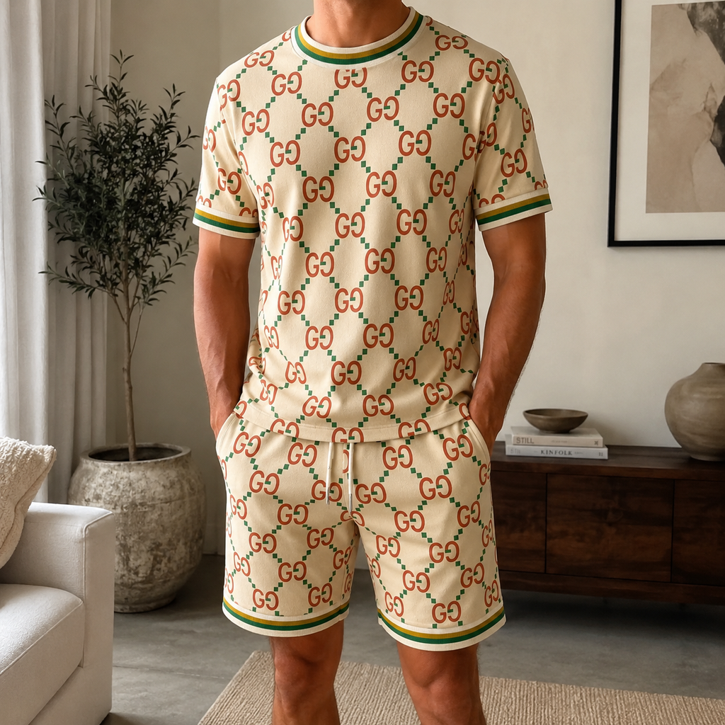 Men's Fashion Printed Short Sleeve Suit 3D1026070602