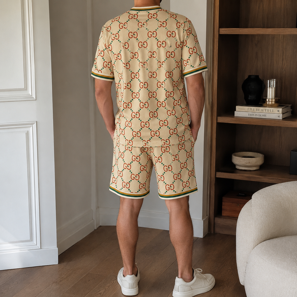 Men's Fashion Printed Short Sleeve Suit 3D1026070602