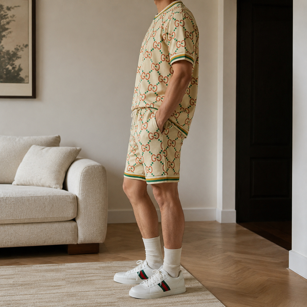 Men's Fashion Printed Short Sleeve Suit 3D1026070602
