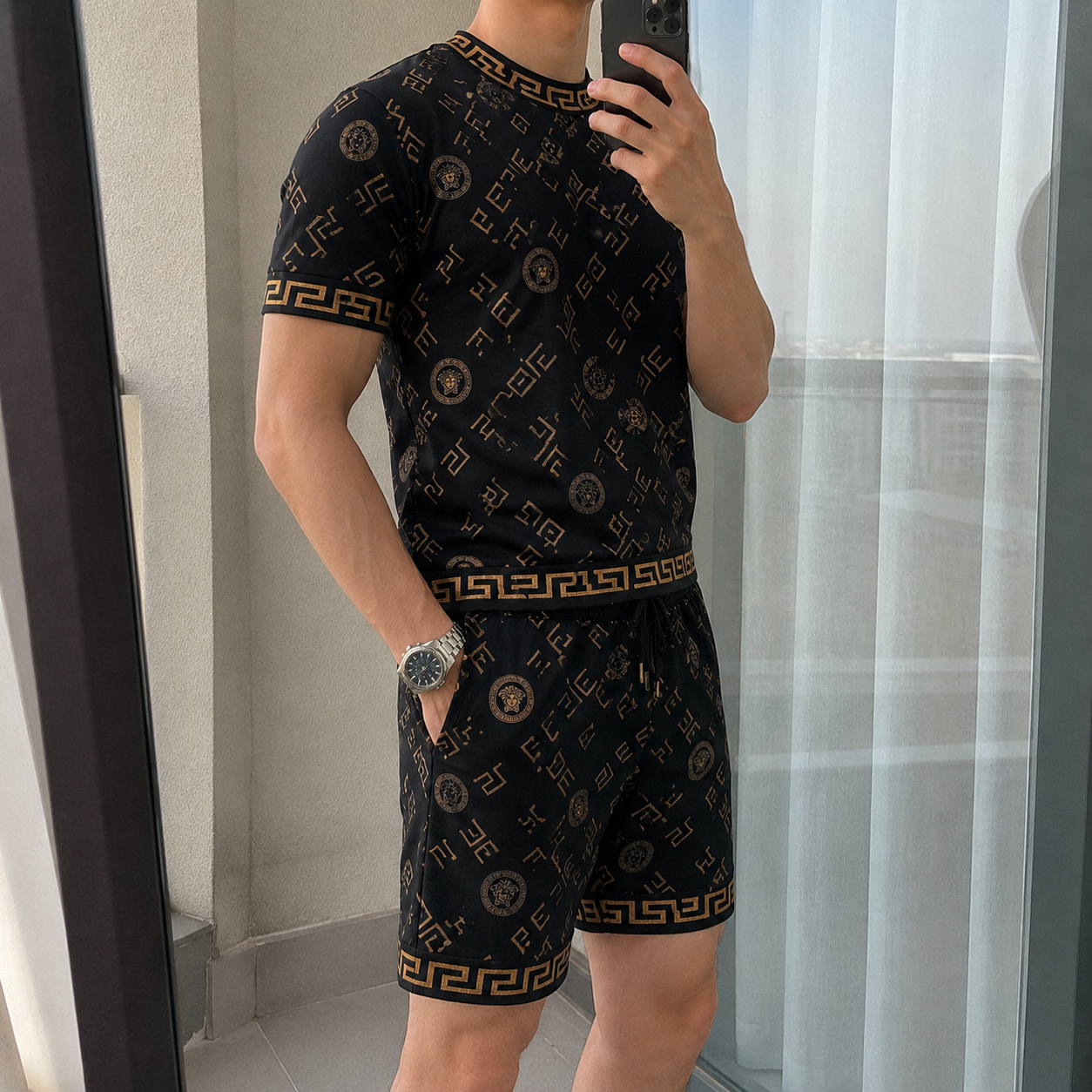 Men's Fashion Printed Short Sleeve Suit 3D1026070603