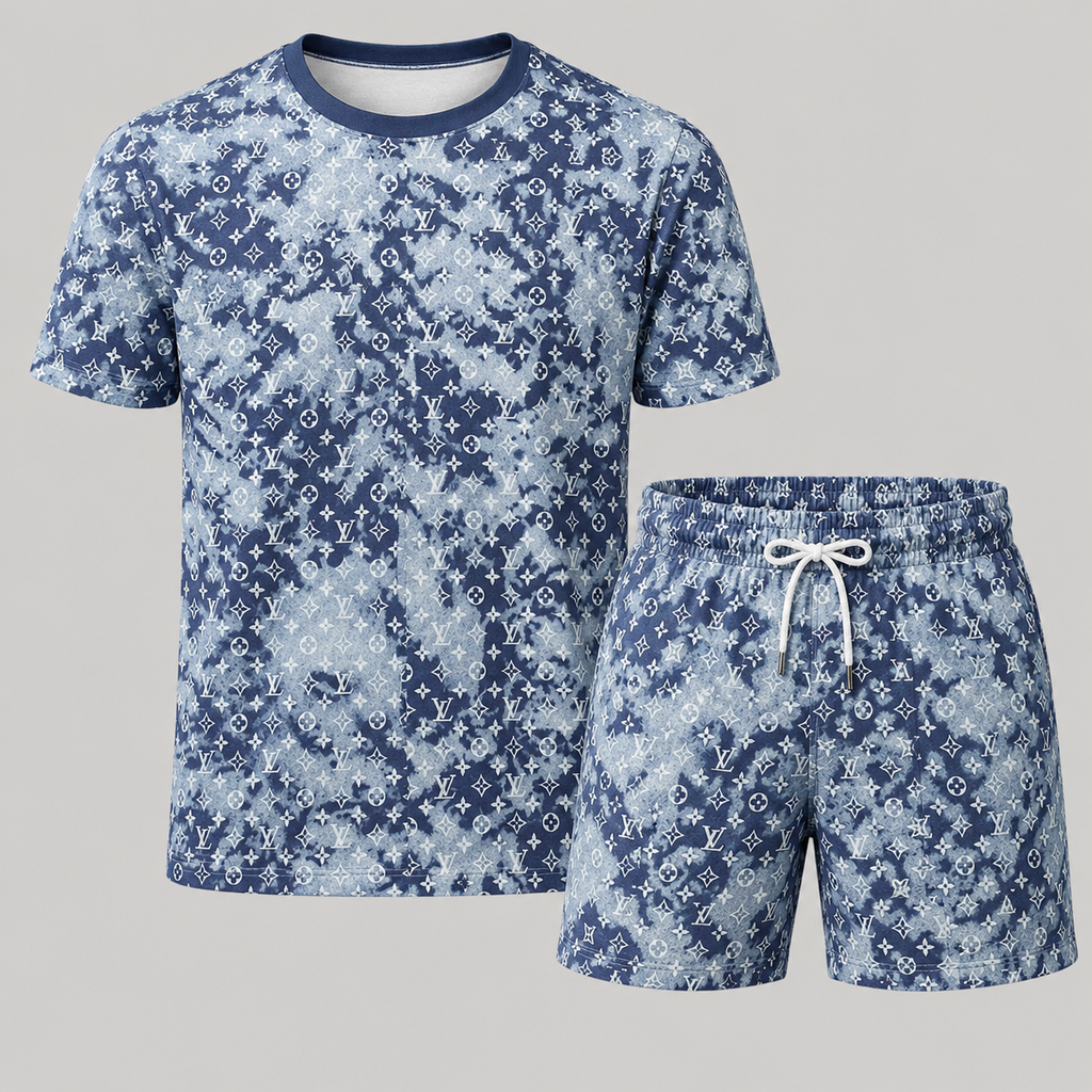 Men's Fashion Printed Short Sleeve Suit 3D1026070721