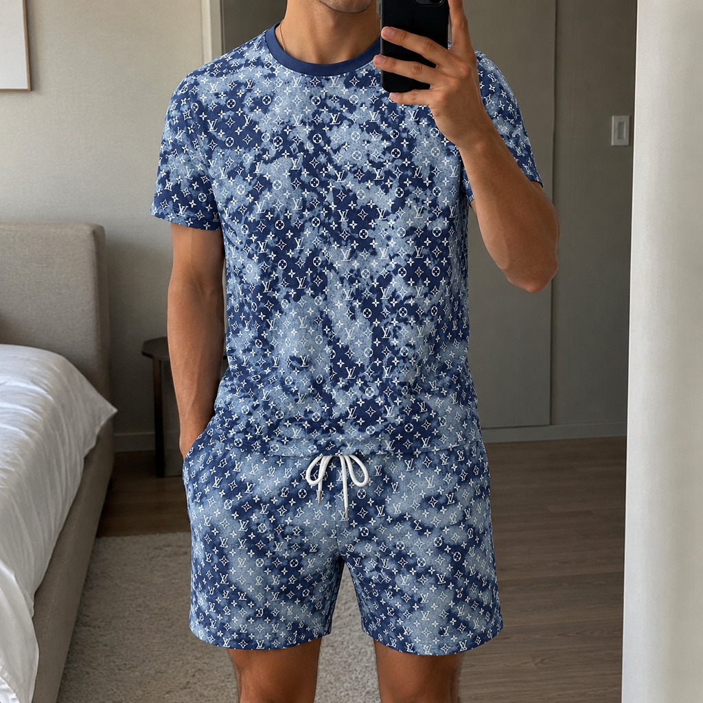 Men's Fashion Printed Short Sleeve Suit 3D1026070721