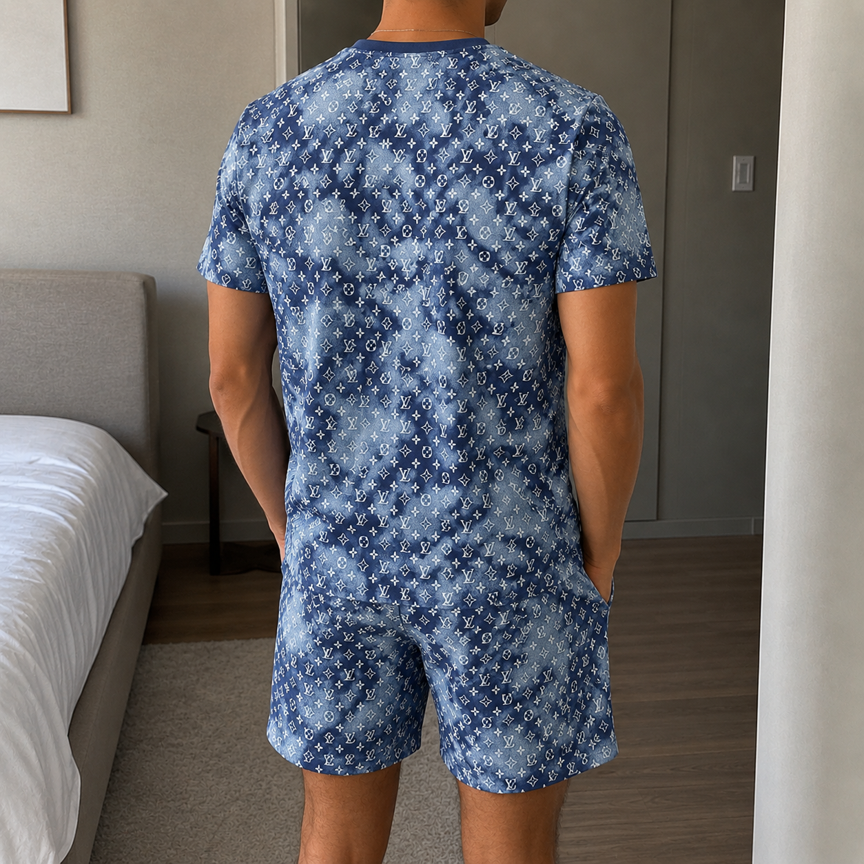 Men's Fashion Printed Short Sleeve Suit 3D1026070721