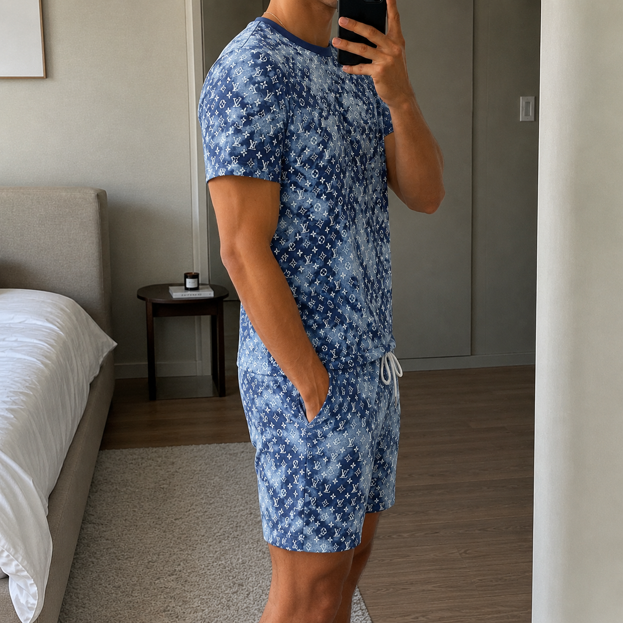 Men's Fashion Printed Short Sleeve Suit 3D1026070721
