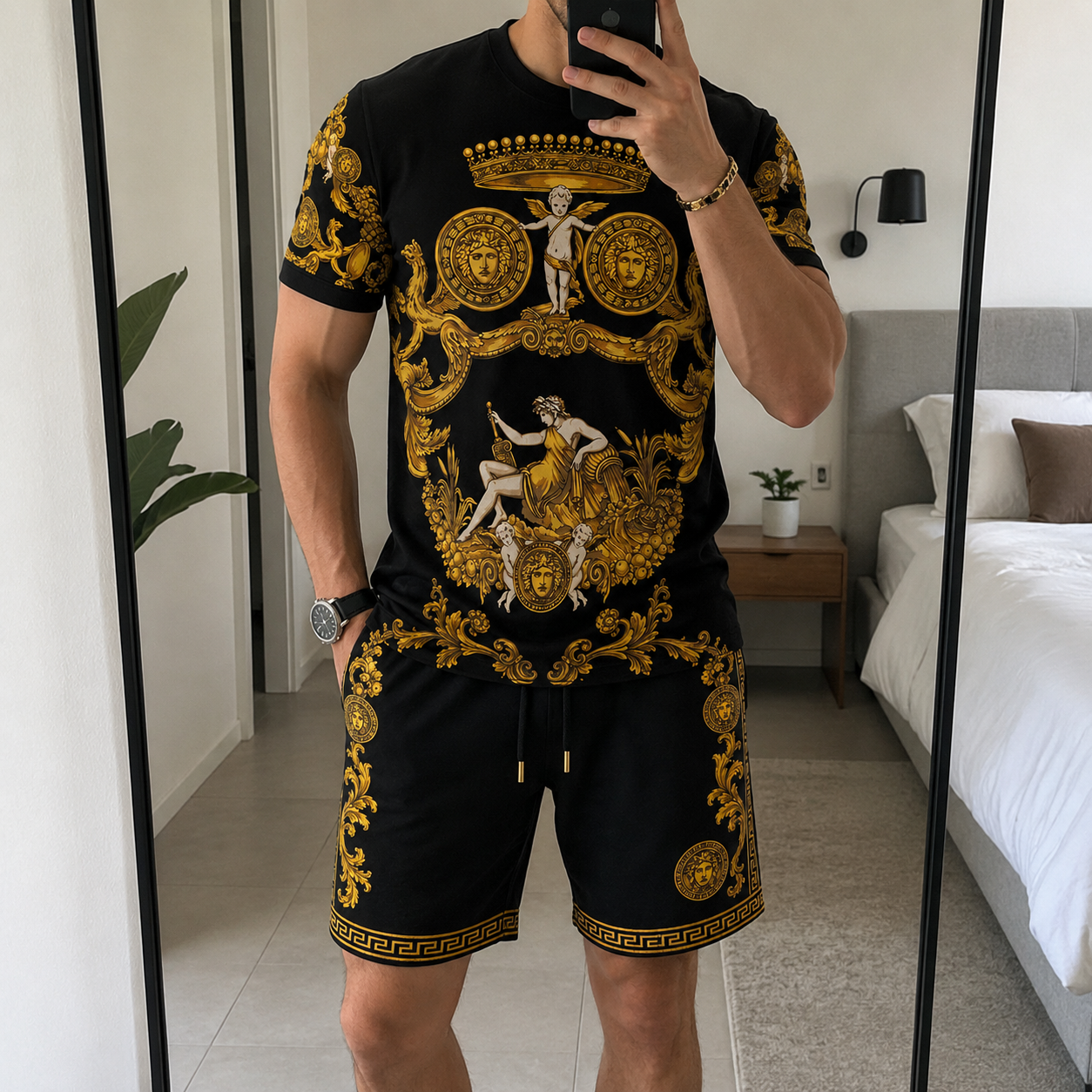 Men's Fashion Printed Short Sleeve Suit 3D1026070718