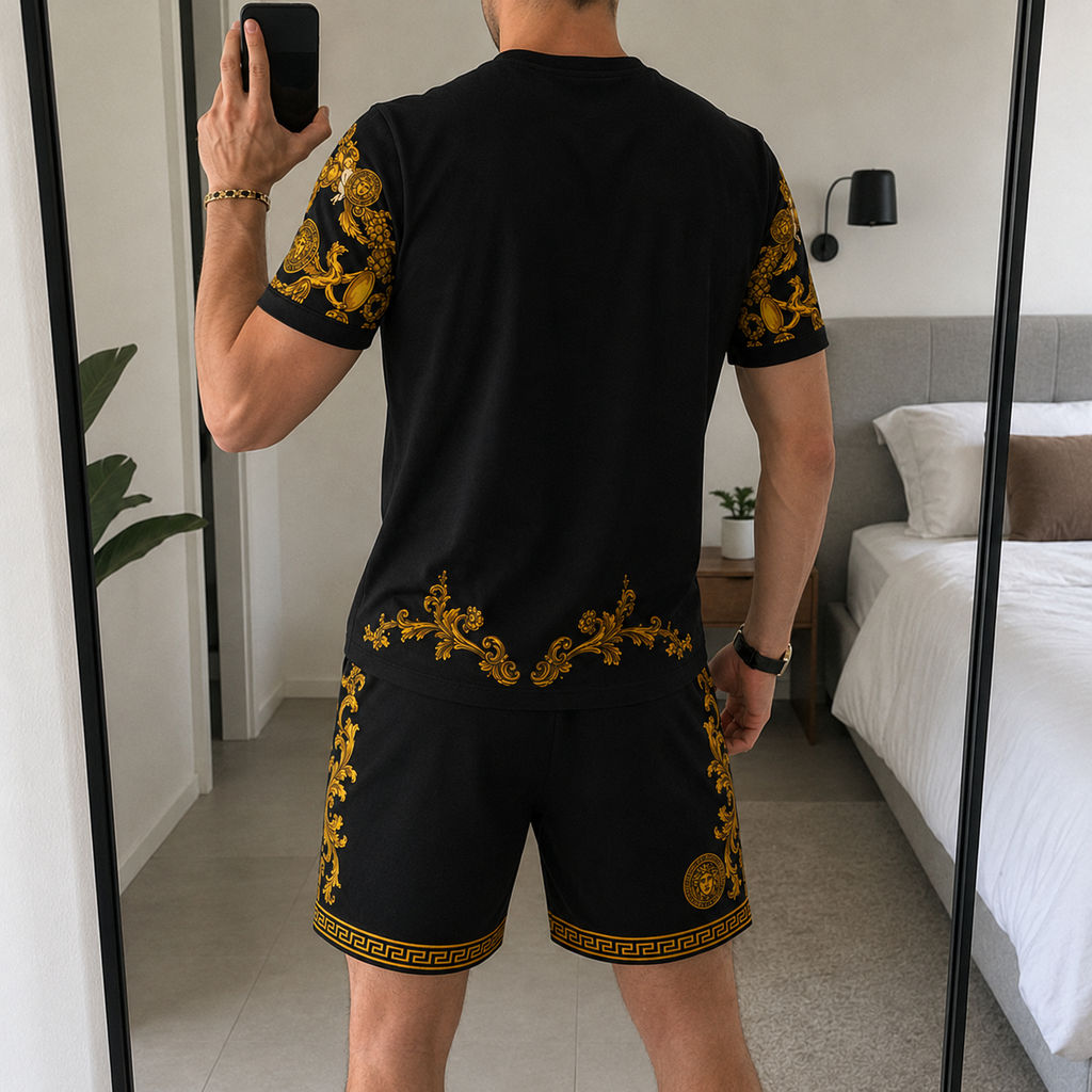 Men's Fashion Printed Short Sleeve Suit 3D1026070718