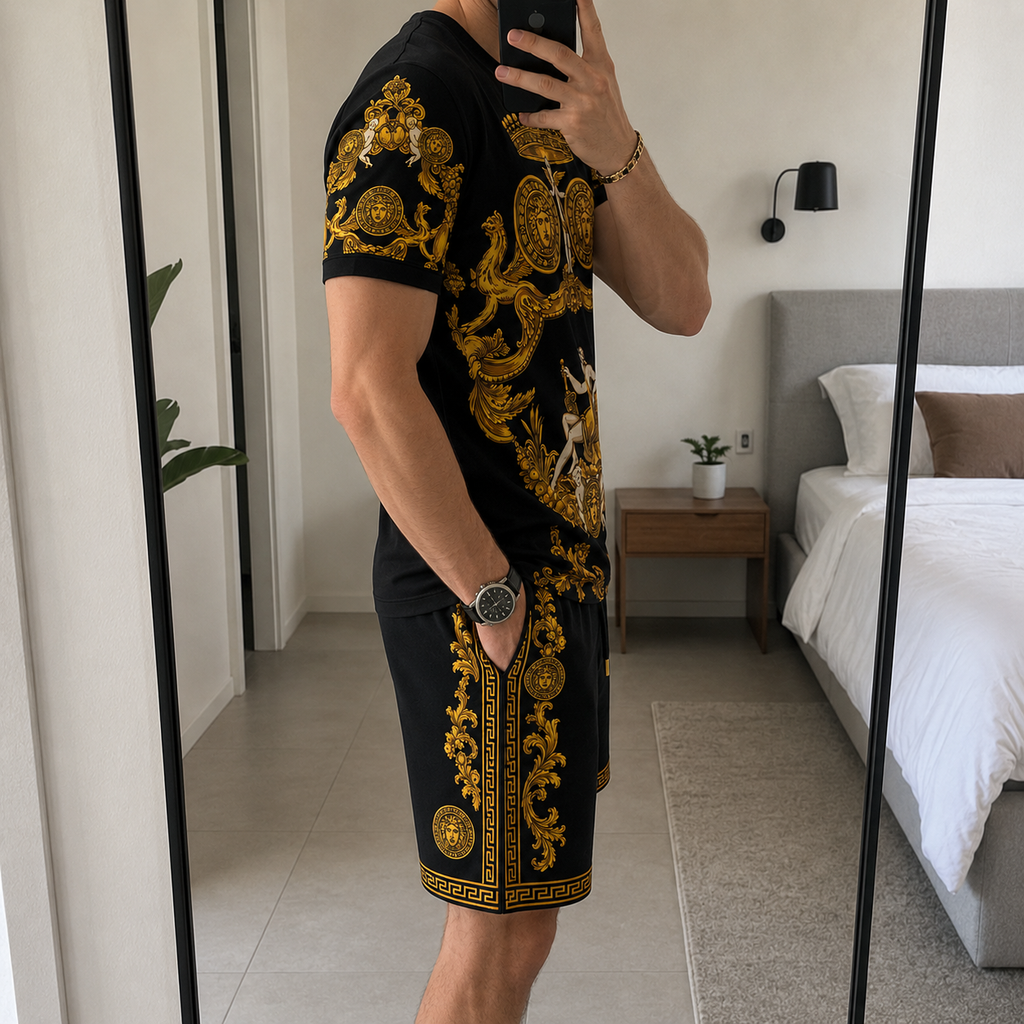 Men's Fashion Printed Short Sleeve Suit 3D1026070718