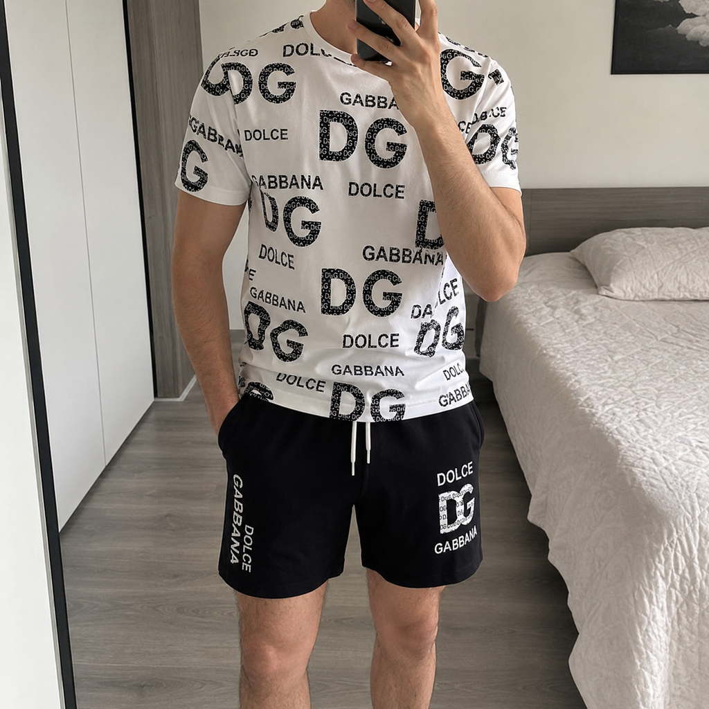 Men's Fashion Printed Short Sleeve Suit 3D1026070719