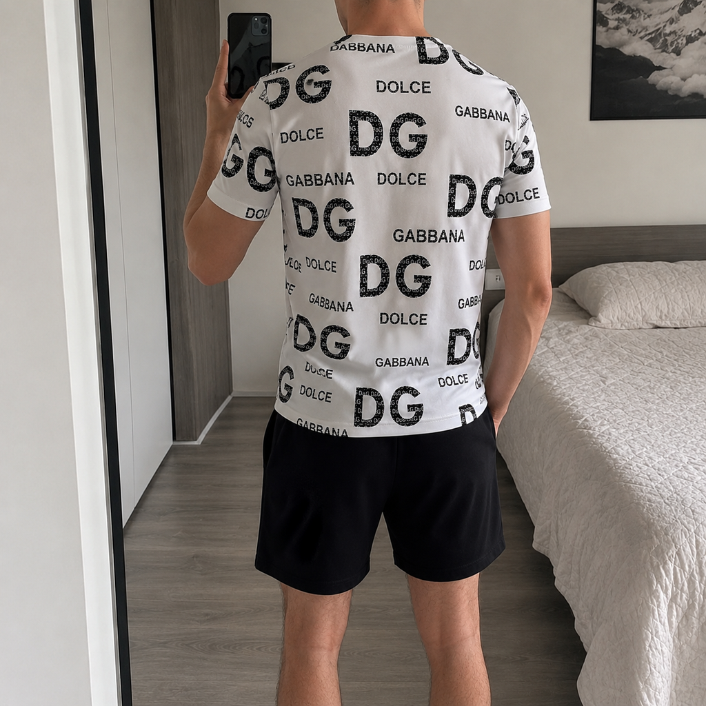 Men's Fashion Printed Short Sleeve Suit 3D1026070719