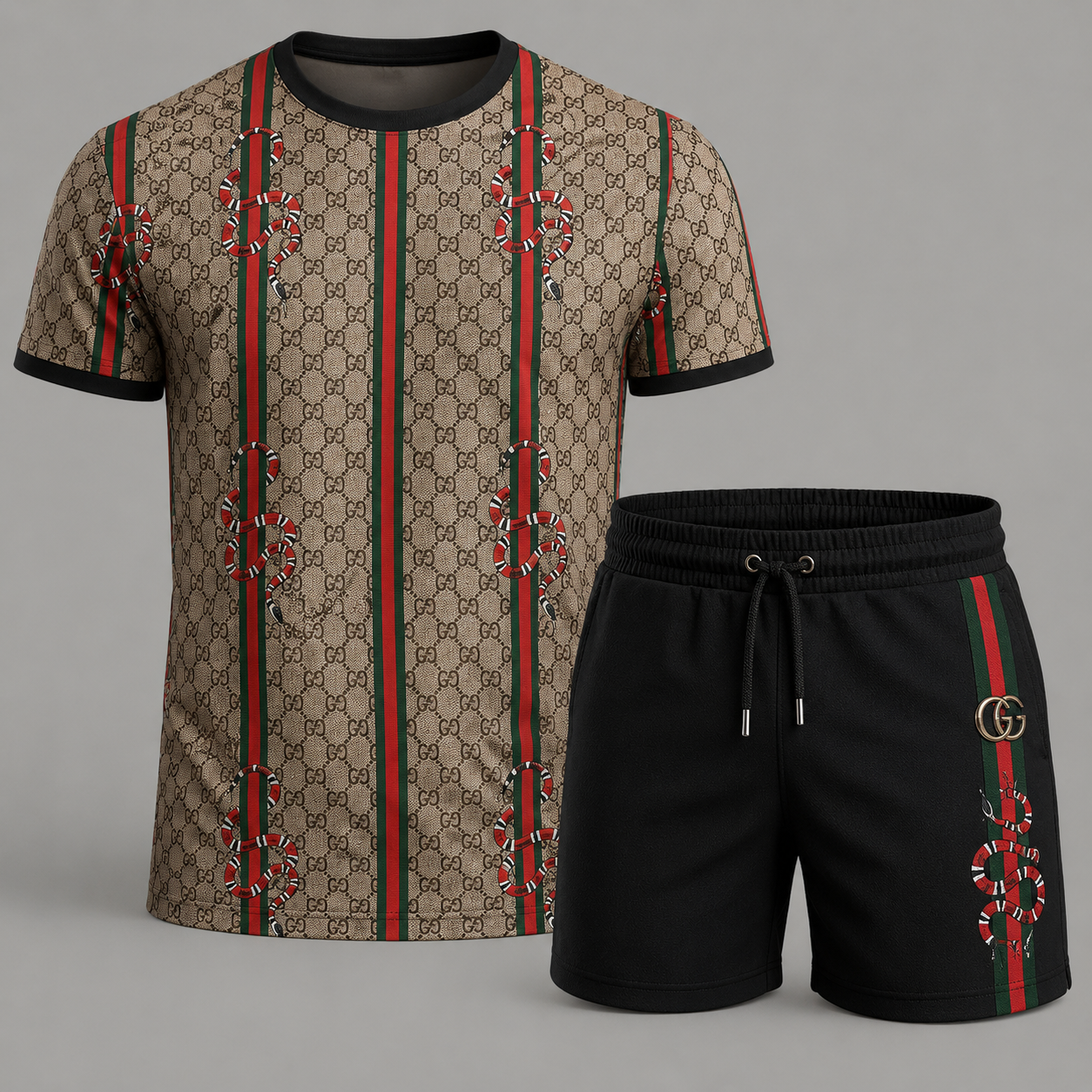 Men's Fashion Printed Short Sleeve Suit 3D1026070720