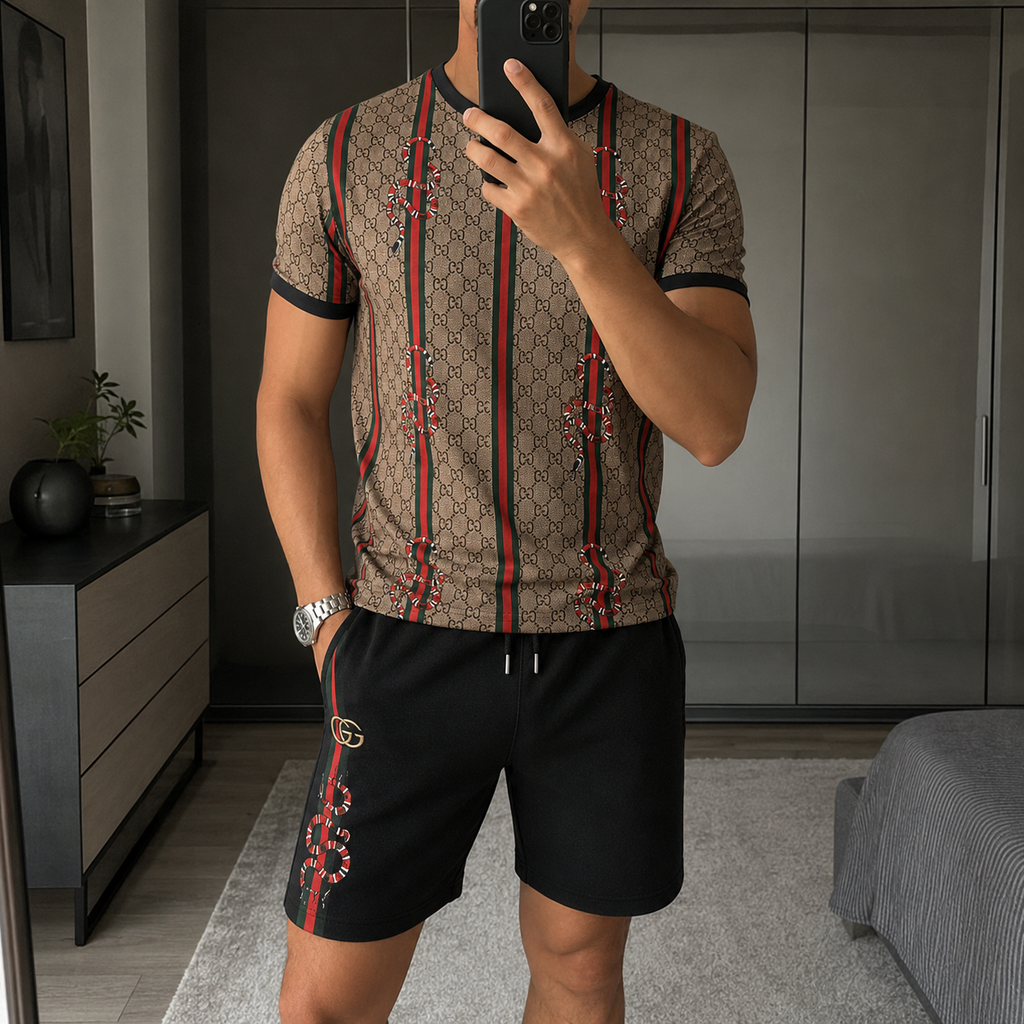 Men's Fashion Printed Short Sleeve Suit 3D1026070720