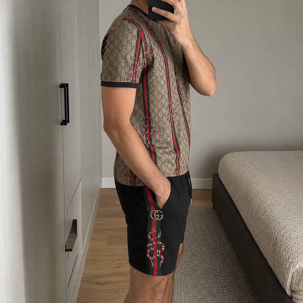 Men's Fashion Printed Short Sleeve Suit 3D1026070720