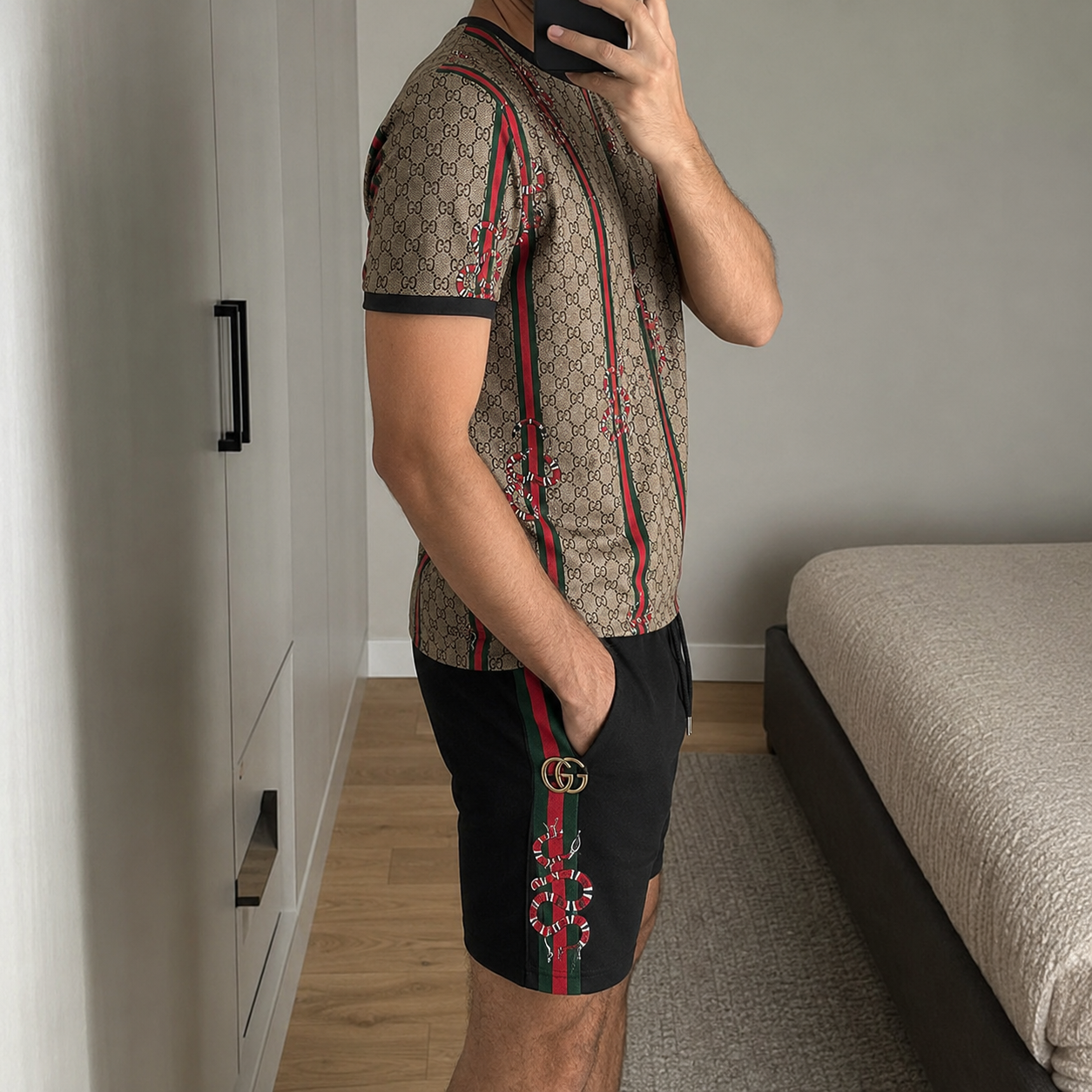 Men's Fashion Printed Short Sleeve Suit 3D1026070720