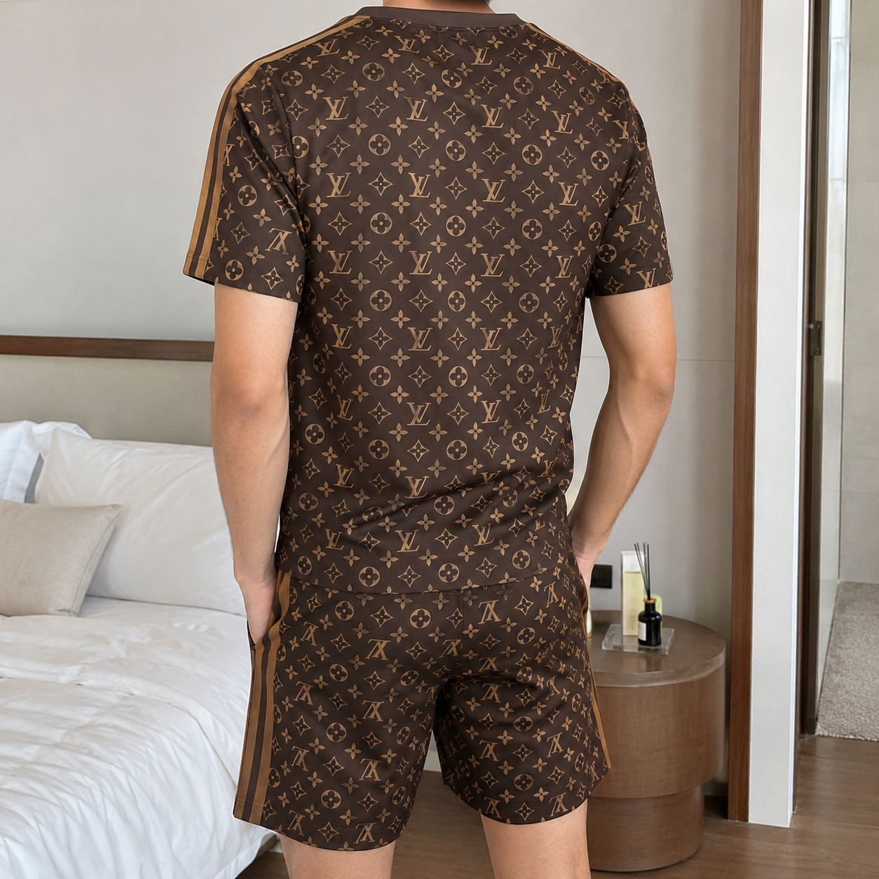 Men's Fashion Printed Short Sleeve Suit 3D1026070801