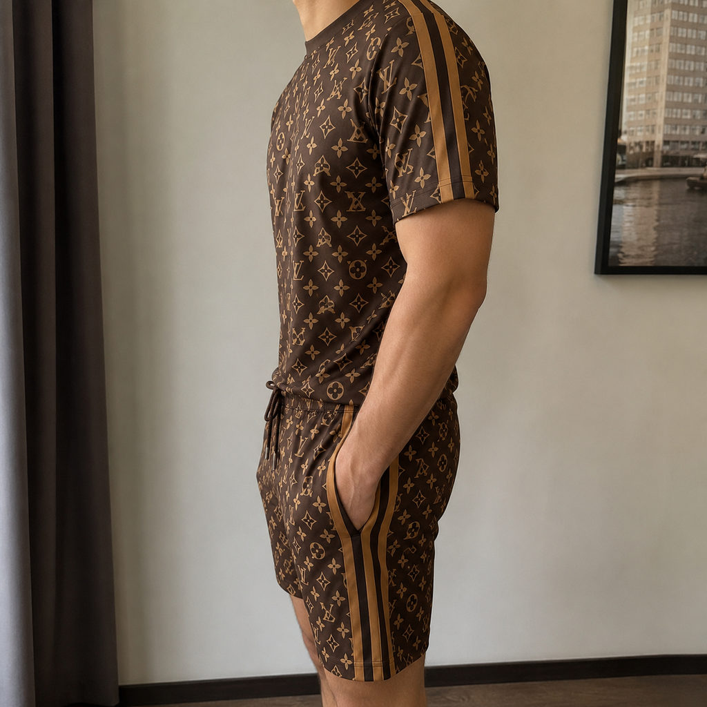 Men's Fashion Printed Short Sleeve Suit 3D1026070801