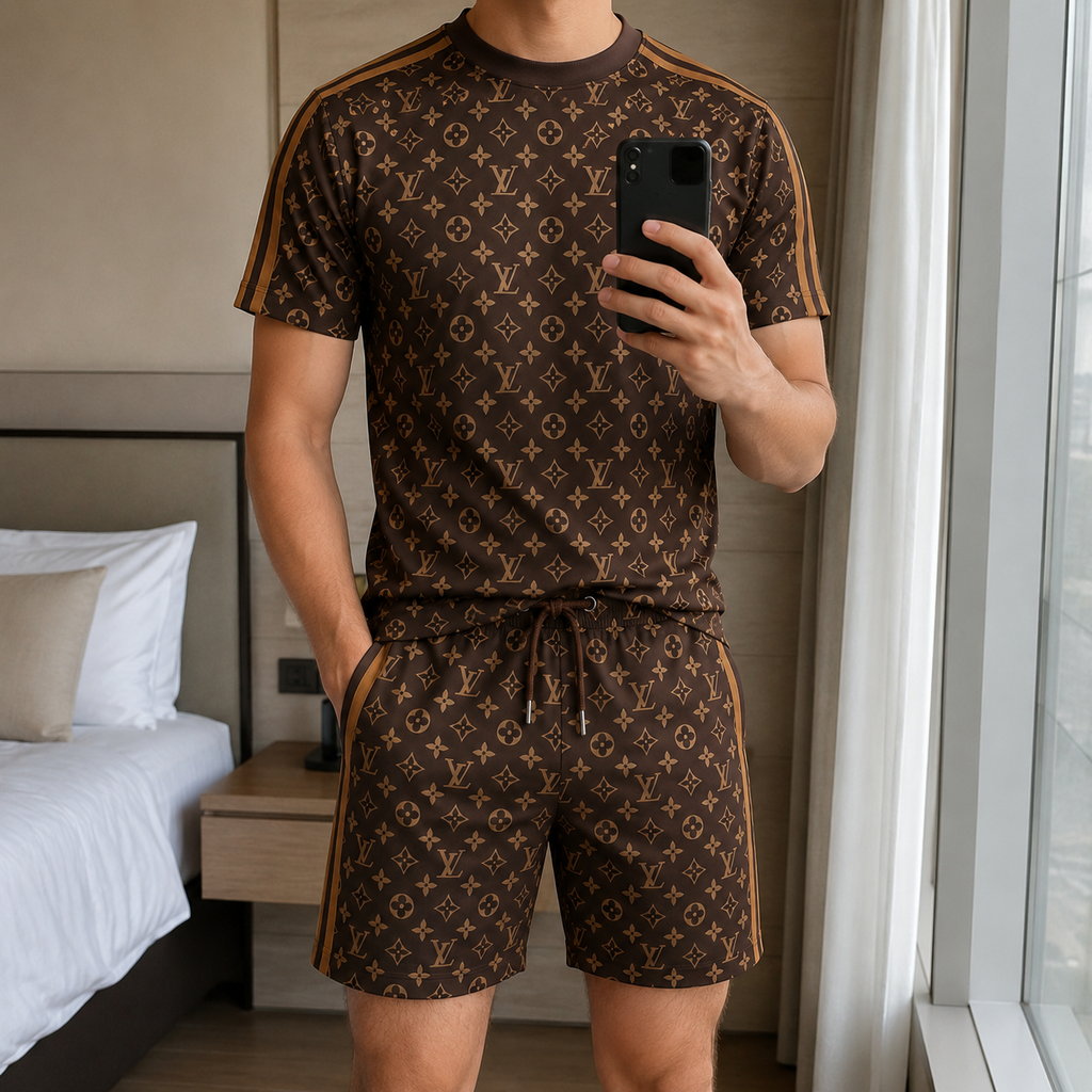 Men's Fashion Printed Short Sleeve Suit 3D1026070801