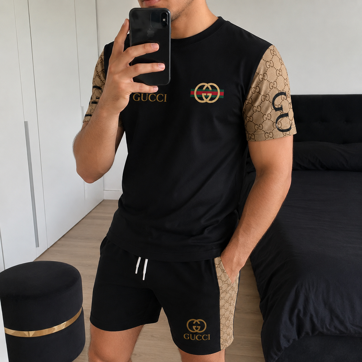 Men's Fashion Printed Short Sleeve Suit 3D1026070807