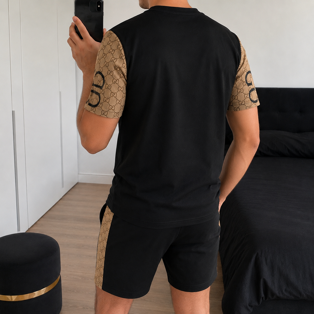 Men's Fashion Printed Short Sleeve Suit 3D1026070807