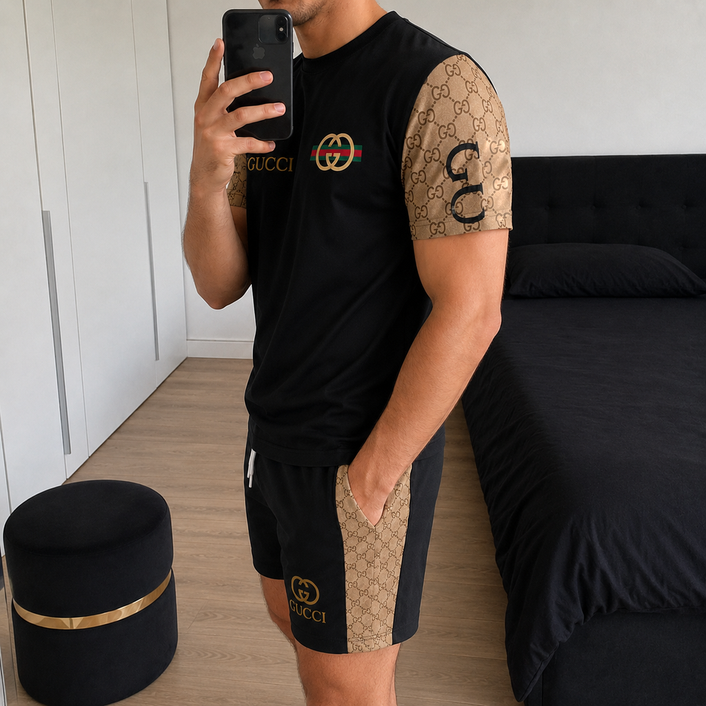 Men's Fashion Printed Short Sleeve Suit 3D1026070807