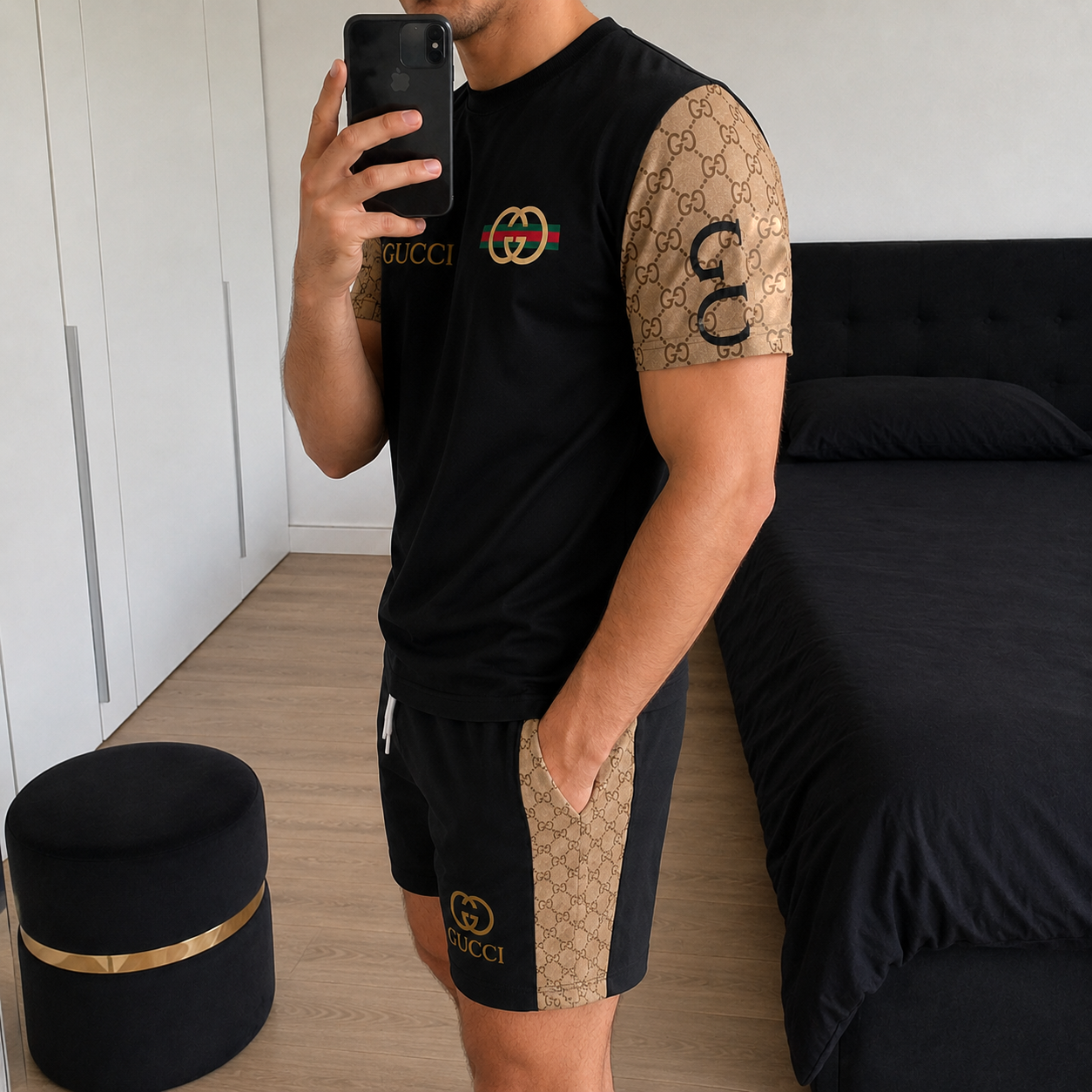 Men's Fashion Printed Short Sleeve Suit 3D1026070807