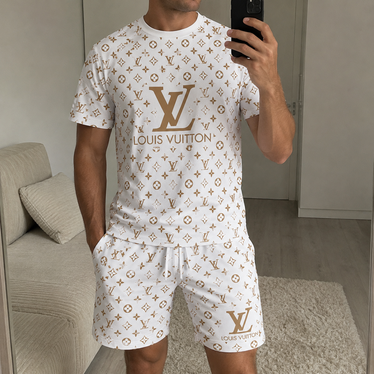 Men's Fashion Printed Short Sleeve Suit 3D1026070803