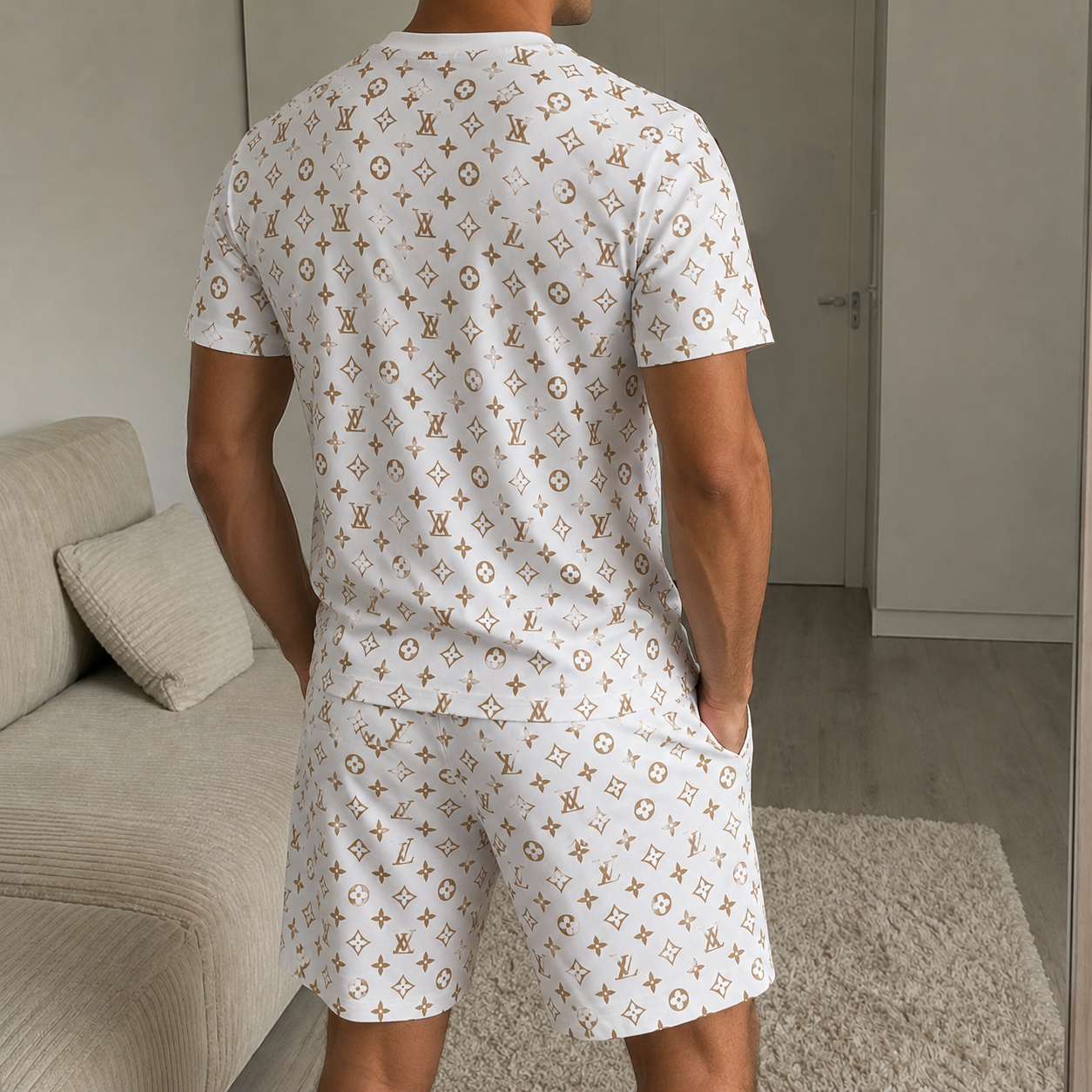 Men's Fashion Printed Short Sleeve Suit 3D1026070803