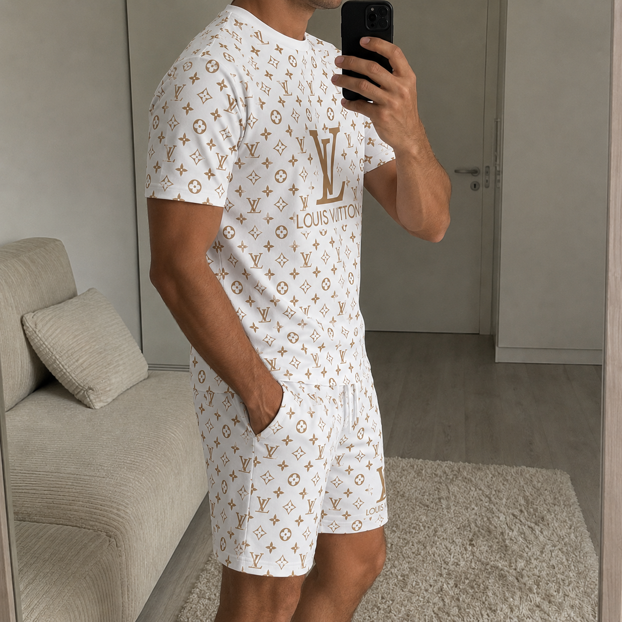 Men's Fashion Printed Short Sleeve Suit 3D1026070803