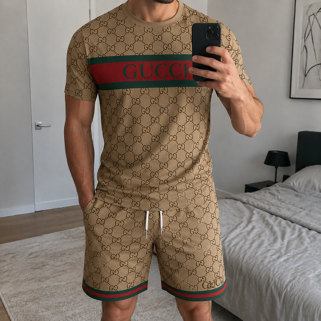 Men's Fashion Printed Short Sleeve Suit 3D1026070808