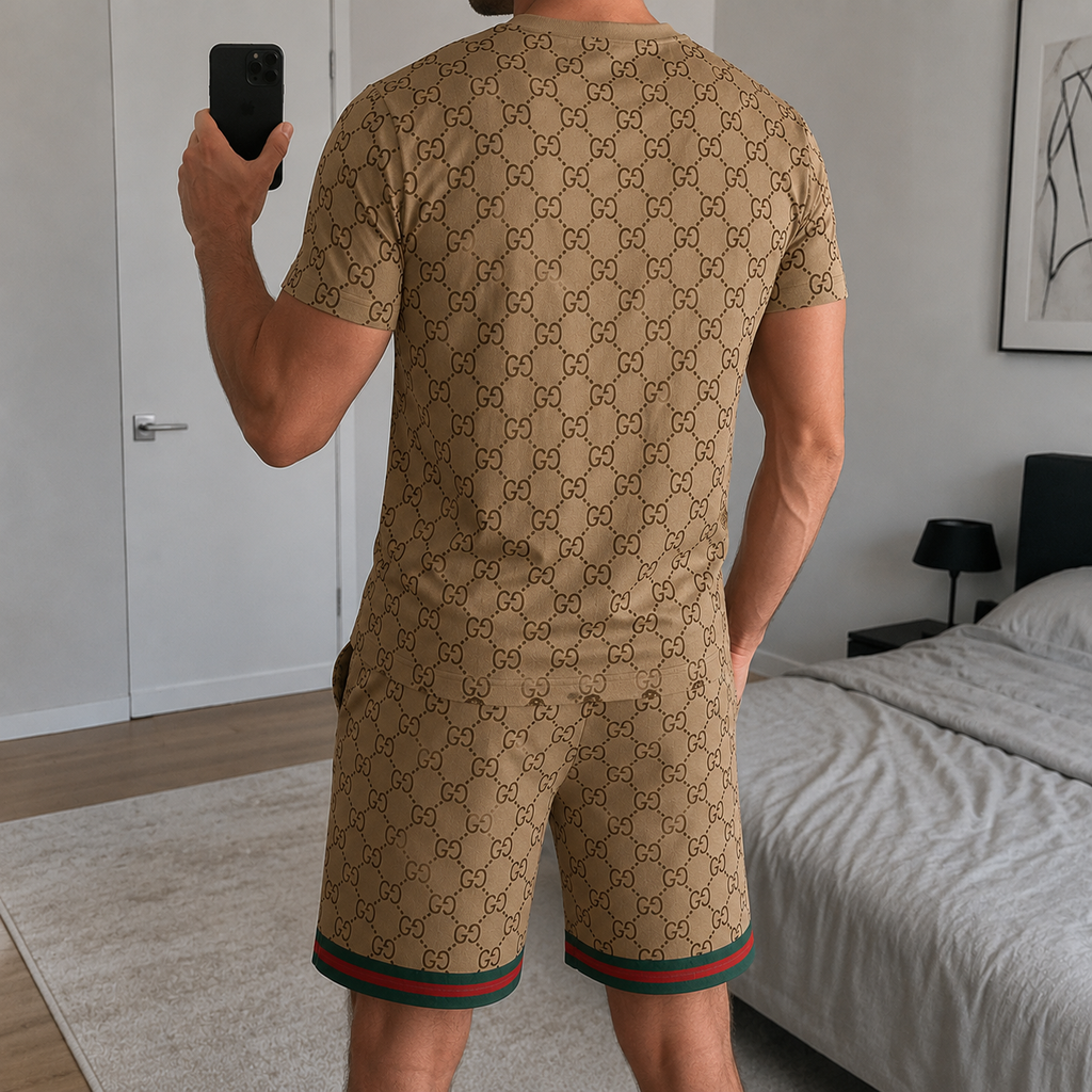 Men's Fashion Printed Short Sleeve Suit 3D1026070808