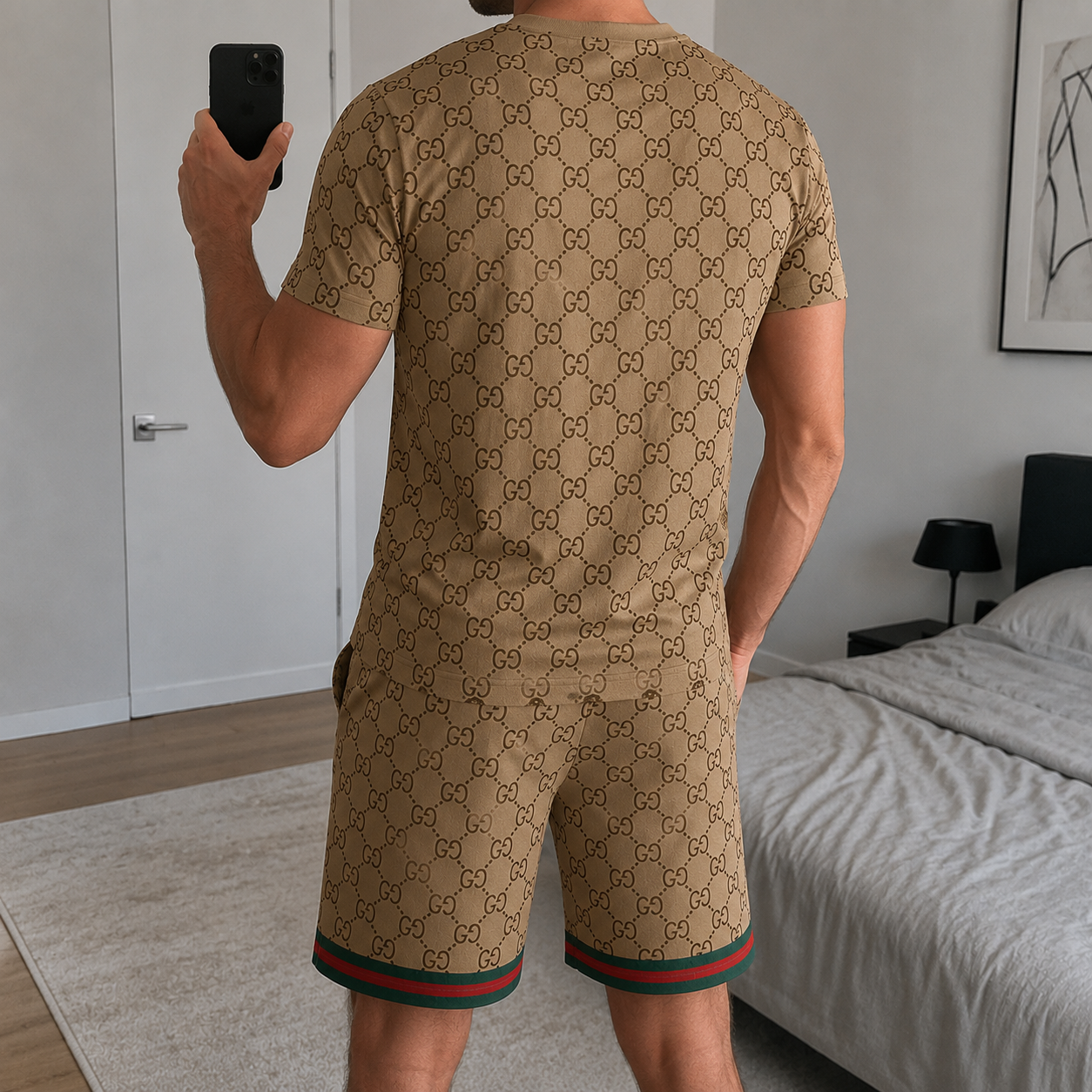 Men's Fashion Printed Short Sleeve Suit 3D1026070808