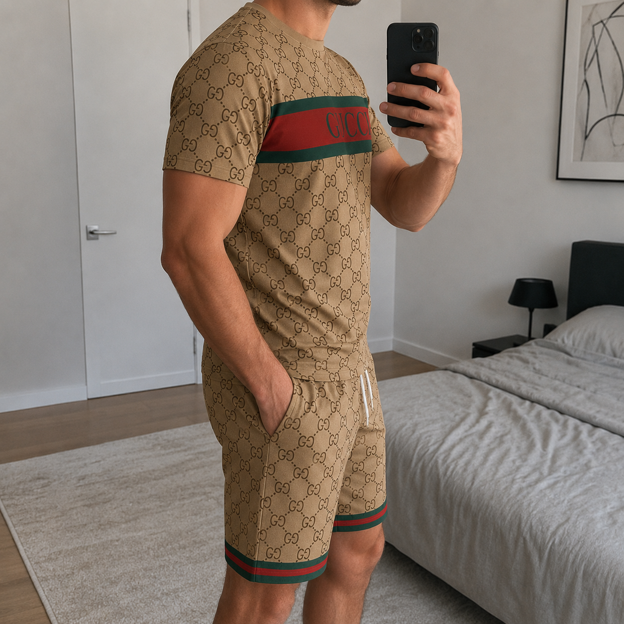 Men's Fashion Printed Short Sleeve Suit 3D1026070808