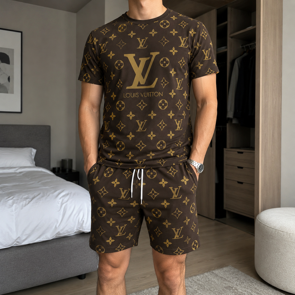 Men's Fashion Printed Short Sleeve Suit 3D1026070802