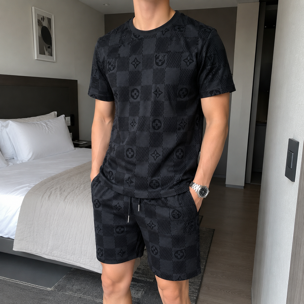 Men's Fashion Printed Short Sleeve Suit 3D1026070804