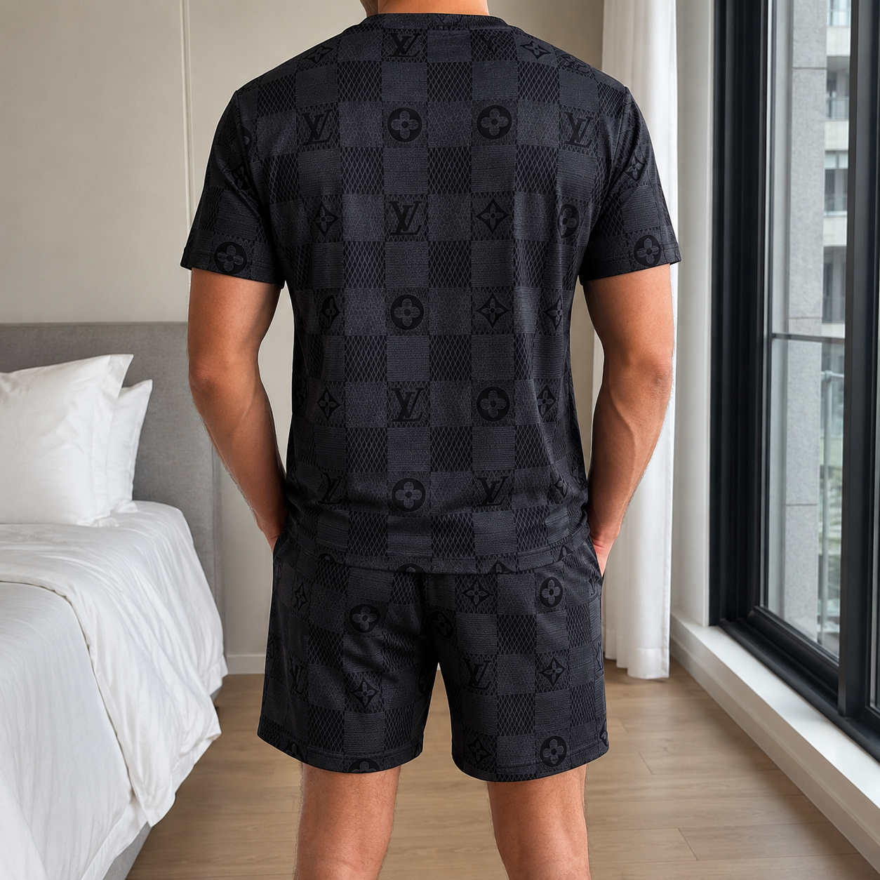 Men's Fashion Printed Short Sleeve Suit 3D1026070804