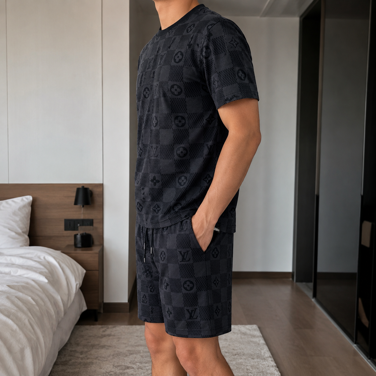 Men's Fashion Printed Short Sleeve Suit 3D1026070804