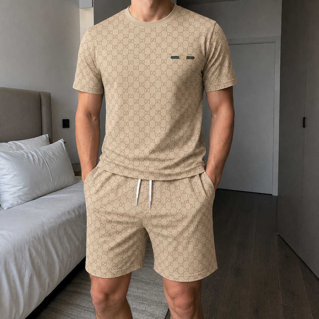 Men's Fashion Printed Short Sleeve Suit 3D1026070806