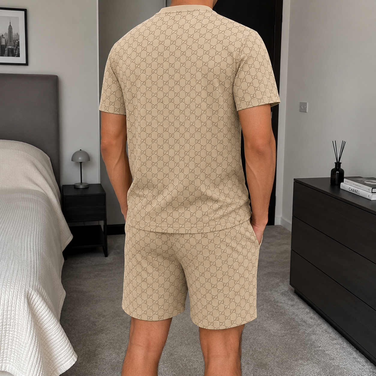 Men's Fashion Printed Short Sleeve Suit 3D1026070806