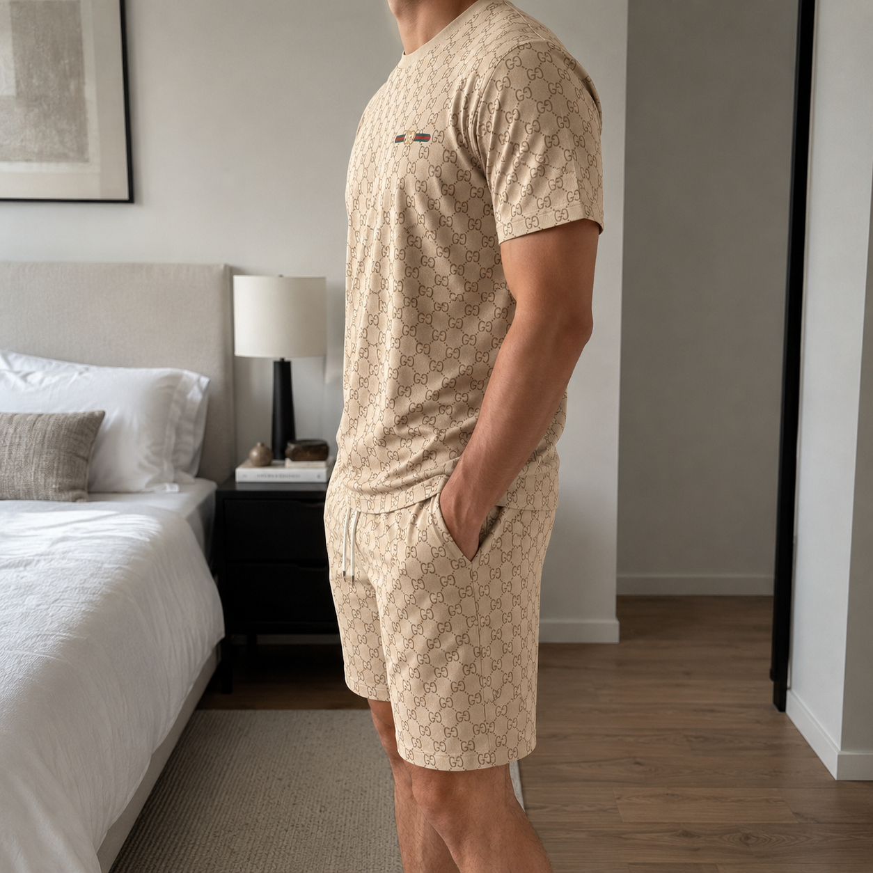 Men's Fashion Printed Short Sleeve Suit 3D1026070806