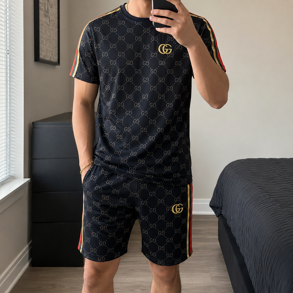 Men's Fashion Printed Short Sleeve Suit 3D1026070809