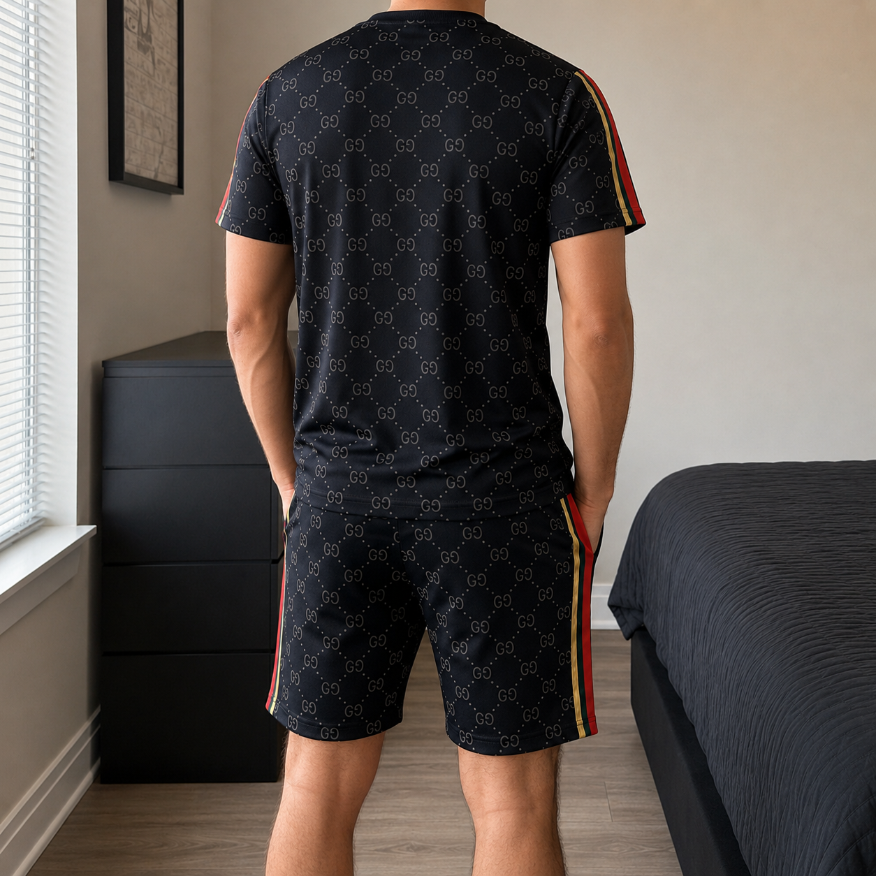 Men's Fashion Printed Short Sleeve Suit 3D1026070809