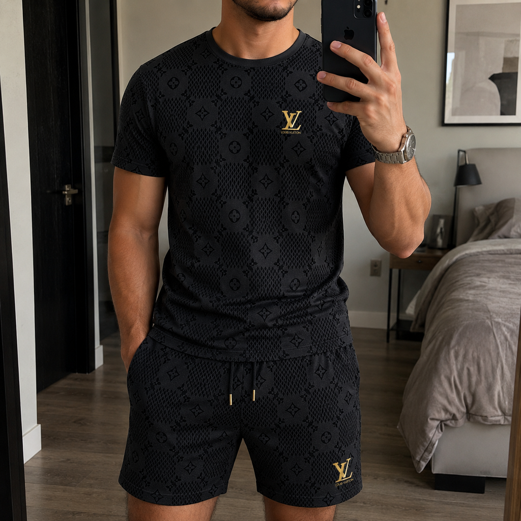 Men's Fashion Printed Short Sleeve Suit 3D1026070805