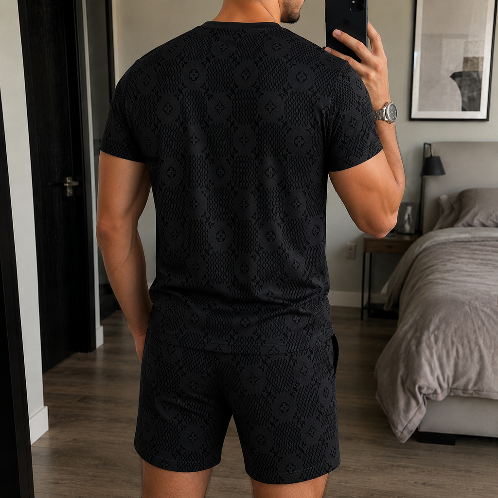 Men's Fashion Printed Short Sleeve Suit 3D1026070805