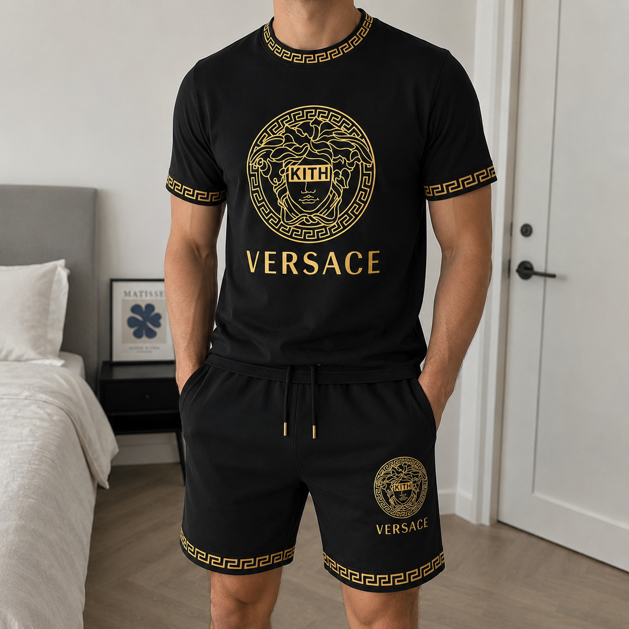 Men's Fashion Printed Short Sleeve Suit 3D1026070811