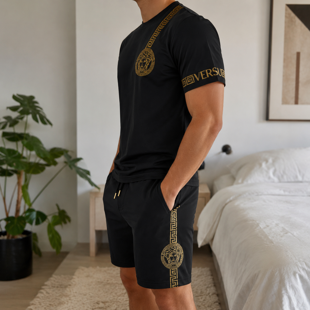 Men's Fashion Printed Short Sleeve Suit 3D1026070812