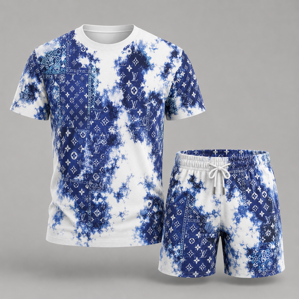 Men's Fashion Printed Short Sleeve Suit 3D1026070820