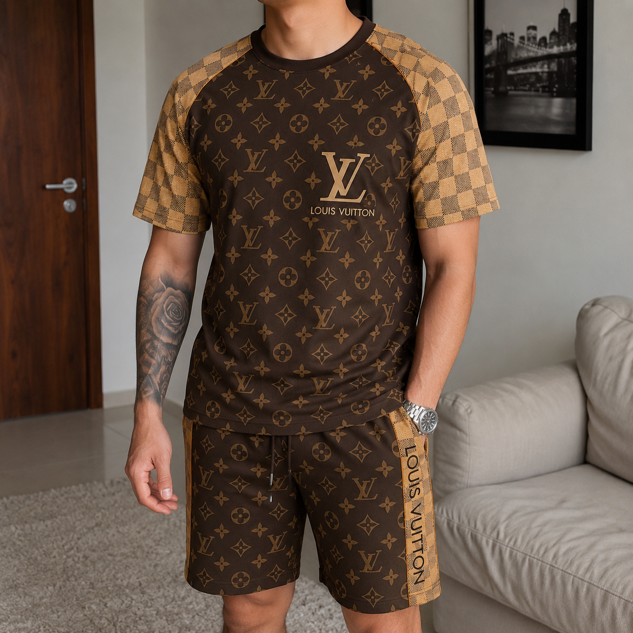 Men's Fashion Printed Short Sleeve Suit 3D1026070813