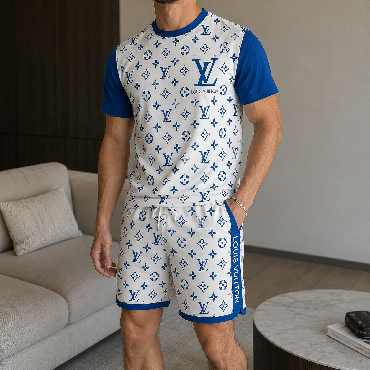 Men's Fashion Printed Short Sleeve Suit 3D1026070814