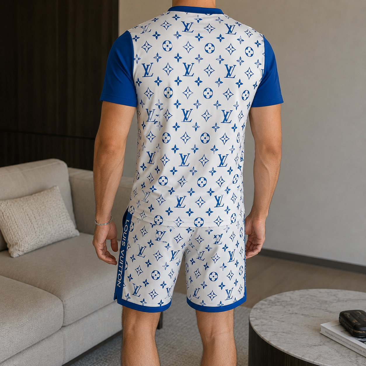 Men's Fashion Printed Short Sleeve Suit 3D1026070814