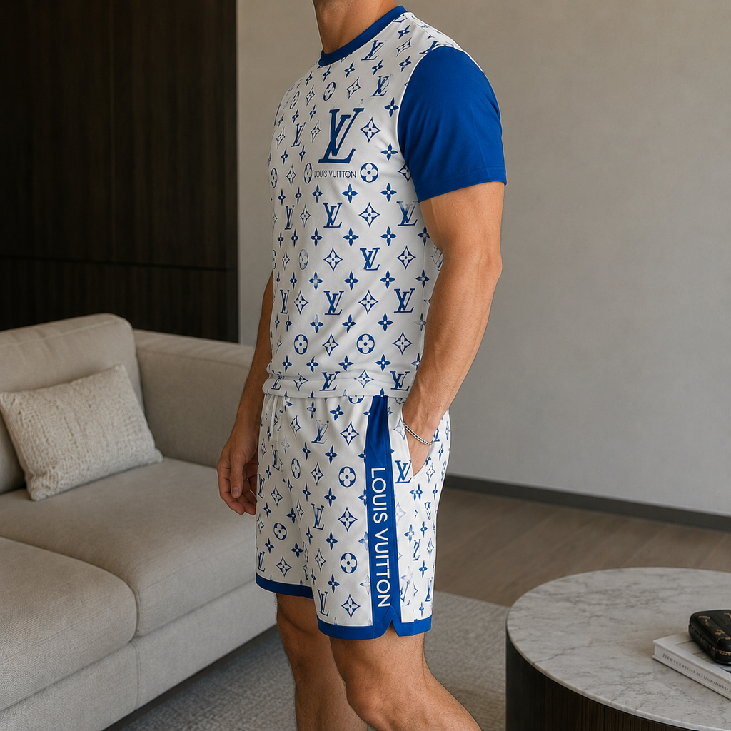 Men's Fashion Printed Short Sleeve Suit 3D1026070814